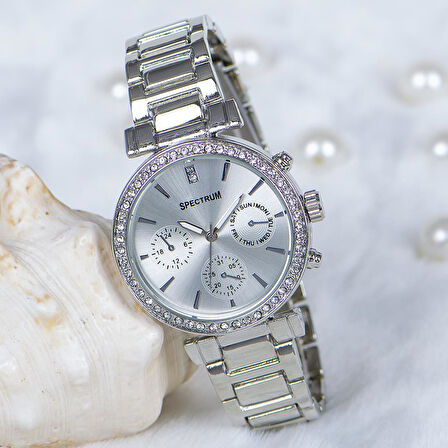 Spectrum Marka Kadın Kol Saati Taşlı Kasa Silver Çelik Kordon ST-303821