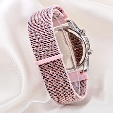 Pembe Renk Çelik Dijital Cırtlı Kanvas Kordon Led Kadın Kol Saati ST-304177