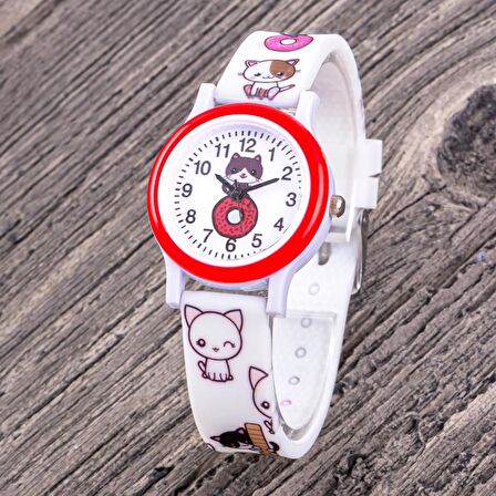 Çocuk Kol Saati Silikon Kordon 4-12 Yaş Unisex Kız Çocuk Kitty Figürlü Watch ST-304334 