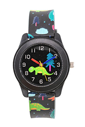 Sevimli Dinazor Figürlü Siyah Renk Çocuk Saati Analog ST-304406