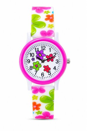 Çiçek Desenli Pembe Kız Çocuk Kol Saati Analog Saat ST-304421