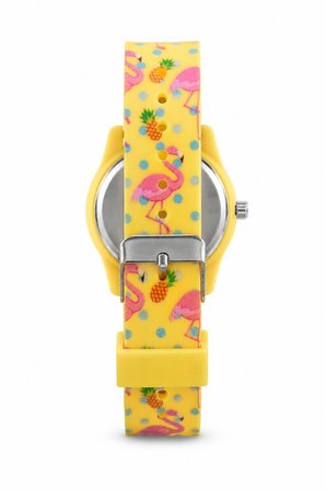 Flamingo Ve Ananas Desenli Kız Çocuk Kol Saati Sarı Rakamlı Saat ST-304427