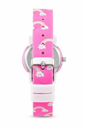 Kız Çocuk Pembe Silikon Kordon Analog Kol Saati Gökkuşağı Desenli ST-304430