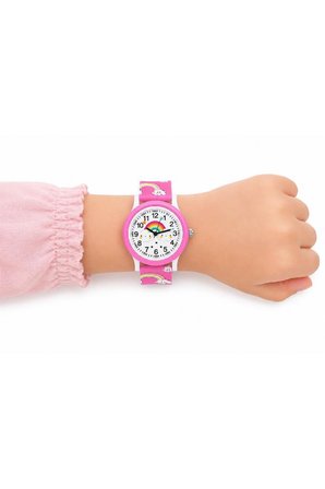 Kız Çocuk Pembe Silikon Kordon Analog Kol Saati Gökkuşağı Desenli ST-304430