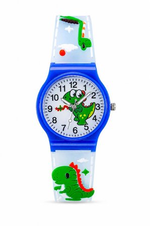 Erkek Çocuk Dinozor Figürlü Mavi Analog Silikon Kordon Kol Saati ST-304437