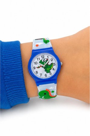 Erkek Çocuk Dinozor Figürlü Mavi Analog Silikon Kordon Kol Saati ST-304437