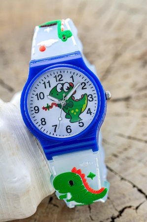 Erkek Çocuk Dinozor Figürlü Mavi Analog Silikon Kordon Kol Saati ST-304437