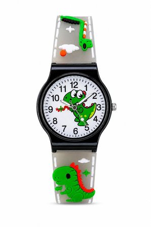 Erkek Çocuk Dinozor Figürlü Füme Analog Silikon Kordon Kol Saati ST-304439