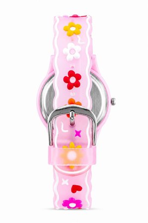 Kız Çocuk Pembe Çiçek Desenli Silikon Kordon Analog Kol Saati ST-304441