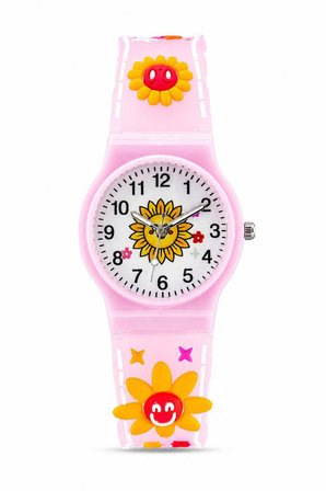 Kız Çocuk Pembe Çiçek Desenli Silikon Kordon Analog Kol Saati ST-304441