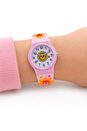 Kız Çocuk Pembe Çiçek Desenli Silikon Kordon Analog Kol Saati ST-304441