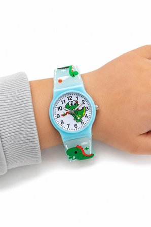 Erkek Çocuk Turkuaz Dinozor Desenli Silikon Kordon Analog Kol Saati ST-304442