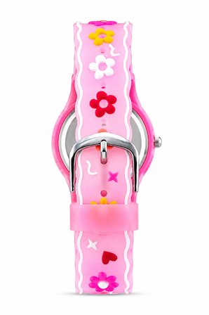3D Kabartmalı Güneş Çiçek Kız Çocuk Saati Pembe ST-304444