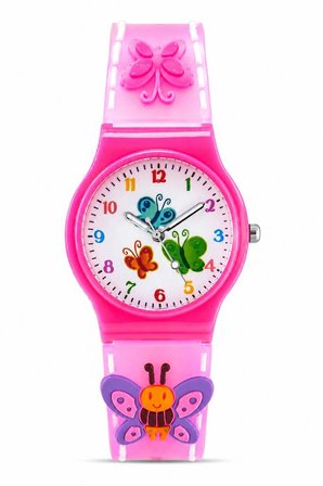 3D Kabartmalı Kelebek Desenli Kız Çocuk Saati Pembe ST-304449