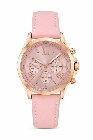 Kadın Kol Saati Pembe Deri Kordon Rose Gold Kasa Pembe Analog Kadran ST-304456