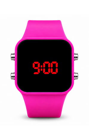 Fuşya Pembe Silikon Kordonlu Kırmızı LED Ekranlı Kadın Dijital Kol Saati ST-304460