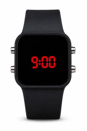 Kare Kasa Kırmızı LED Ekranlı Siyah Silikon Kordonlu Kadın Erkek Dijital Kol Saati ST-304461