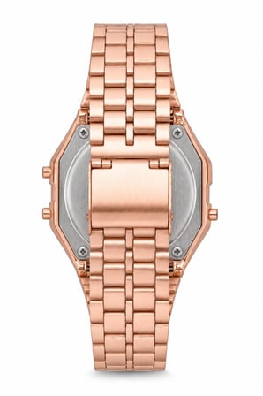 Rose Bakır Renk Retro Dijital Kadın Kol Saati Çelik Kordonlu Alarm ve Kronometre ST-304462