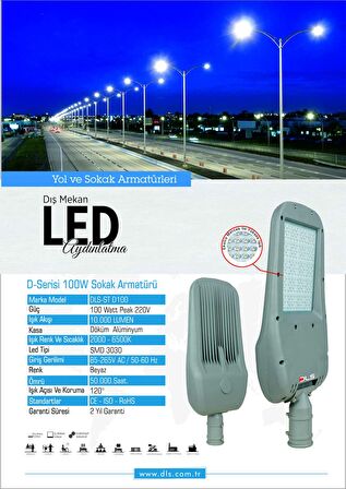 100W Led Yol Sokak Armatür DLS Park Bahçe Çevre Site Bina Dış Mekan Lamba Aydınlatma Ledli Sokak Armatürü