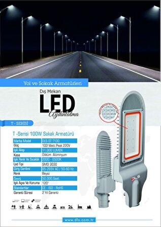 100W Led Yol Sokak Armatür DLS Park Bahçe Çevre Site Bina Dış Mekan Lamba Aydınlatma Ledli Sokak Armatürü