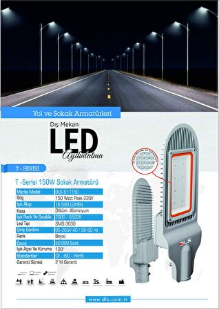 150W Led Yol Sokak Armatür DLS Park Bahçe Çevre Site Bina Dış Mekan Lamba Aydınlatma Ledli Sokak Armatürü