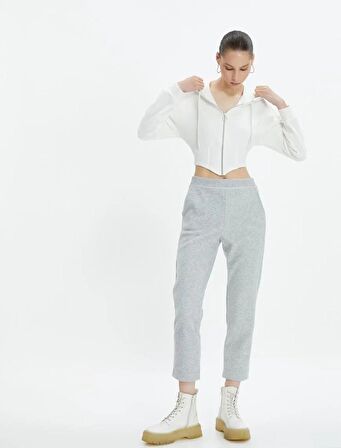 Crop Paça Basic Pantolon Beli Lastikli Cepli