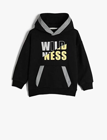 Erkek Çocuk Kapşonlu Sweatshirt Kanguru Cepli Uzun Kollu Renk Bloklu Şardonlu