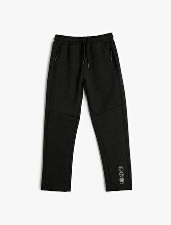 Erkek Çocuk Basic Eşofman Altı Baskı Detaylı Beli Bağlamalı Şardonlu