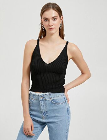 Crop Triko Atlet Askılı V Yaka - 4WAK30004HT