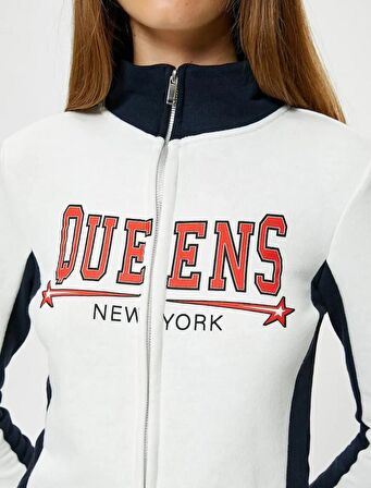Kolej Fermuarlı Sweatshirt Dik Yaka Renk Bloklu 4WAL10458IK