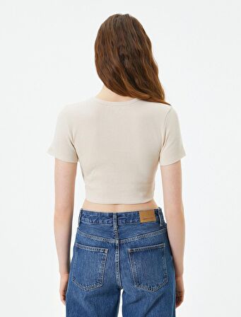 Basic Crop Tişört Ribanalı Kısa Kollu Bisiklet Yaka Slim Fit - 4SAL10054IK