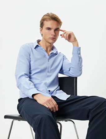 Klasik Gömlek Slim Fit Yarım İtalyan Yaka Düğmeli Uzun Kollu - 4SAM60020HW