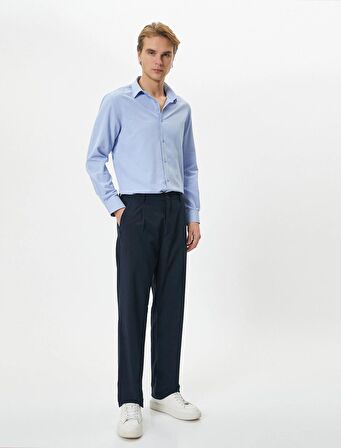 Klasik Gömlek Slim Fit Yarım İtalyan Yaka Düğmeli Uzun Kollu - 4SAM60020HW