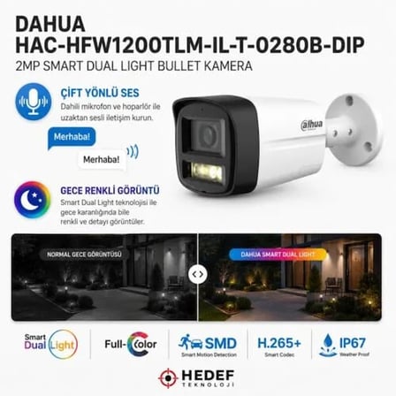 DAHUA HAC-HFW1200TLM-IL-T-0280B-DIP 2MP SMART DUAL LIGHT BULLET KAMERA
