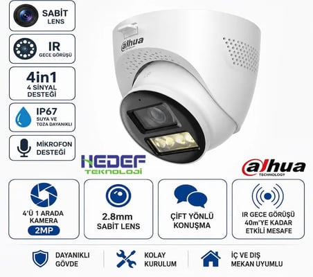 HAC-HDW1200TQ-IL-T-0280B-DIP – 2MP Smart Dual Light HDCVI Two-way Talk Fixed-focal Eyeball Camera