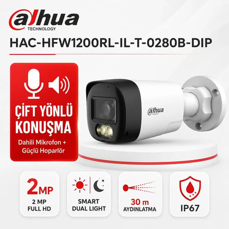 HAC-HFW1200RL-IL-T-0280B-DIP – 2MP Smart Dual Light HDCVI Two-way Talk Fixed-focal Bulle