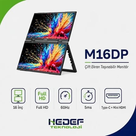 ttec M16DP 16” FHD çift ekran taşınabilir LED monitör