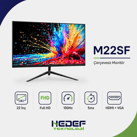 ttec M22SF 22” FHD çerçevesiz LED monitör VGA+HDMI