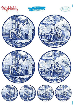 St 333 Mavi Beyaz Minka Desenli Sulu Transfer 25x35