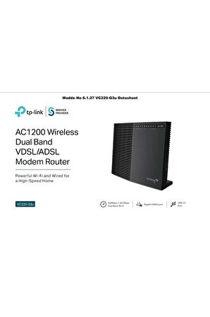 TT VC220-G3u AC 1200 5Ghz Vdsl Modem Siyah(Kutulu-Yenilenmiş)