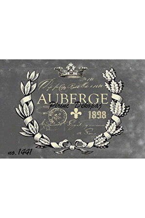 1441 Auberge, Çelenk, Kral Tacı, Gri Pirinç Dekopaj 30x42