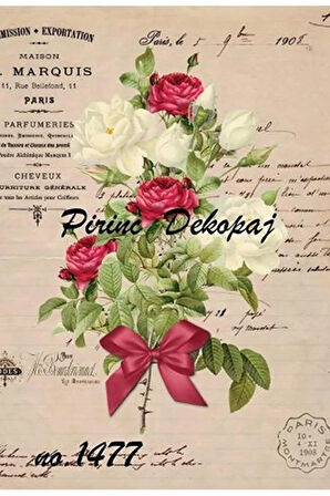 1477 Kırmızı Beyaz Güller Ve Fiyonk Pirinç Dekopaj 30x42