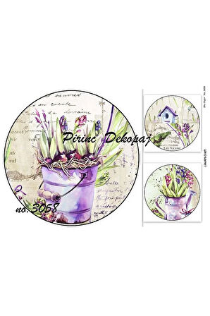 3058 Teneke Kovada Çiçekler, Küçük Kuş Kafesi Pirinç Dekopaj 30x42