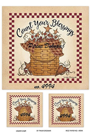 4994 Country, Dama, Sepet, Kiraz, Yıldız Desen Pirinç Dekopaj 30x42