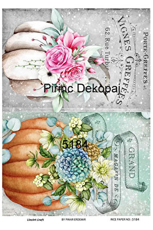 5184 Pumpkin, Balkabağı, Hallowen, Çiçek Desen Pirinç Dekopaj 30x42