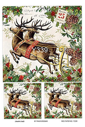 Y339 Yeni Yıl Serisi Geyik, Kozalak Desen Pirinç Dekopaj 30x42