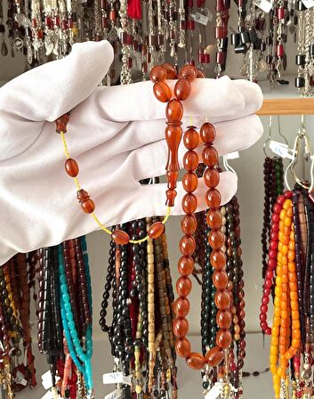 BEYZİ MODEL KAHVERENGİ ZAR KAHRİBAR TESBİH 