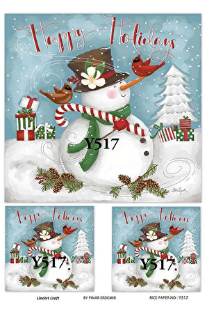 Y517 Kardan Adam, Happy Holidays Desenli Pirinç Dekopaj 30x42