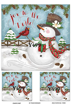 Y499 Joy To The World, Kardan Adam, Kırmızı, Yeşil Desenli Pirinç Dekopaj 30x42