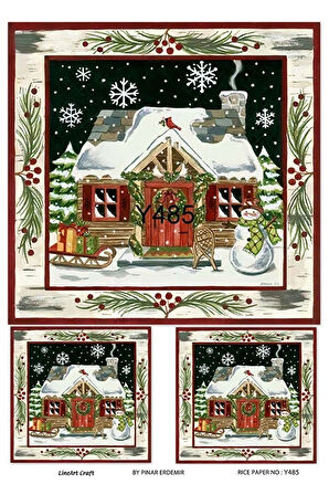 Y485 Kar, Ev, Kardan Adam, Kar Taneleri Desenli Pirinç Dekopaj 30x42